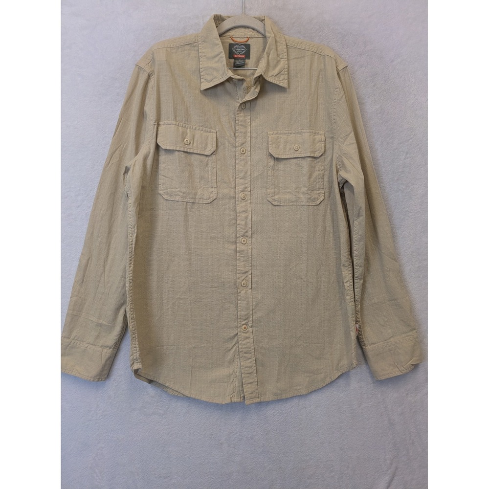 St John's Bay Outdoor Men's Size M Khaki Button Up Long Sleeve Utility Shirt